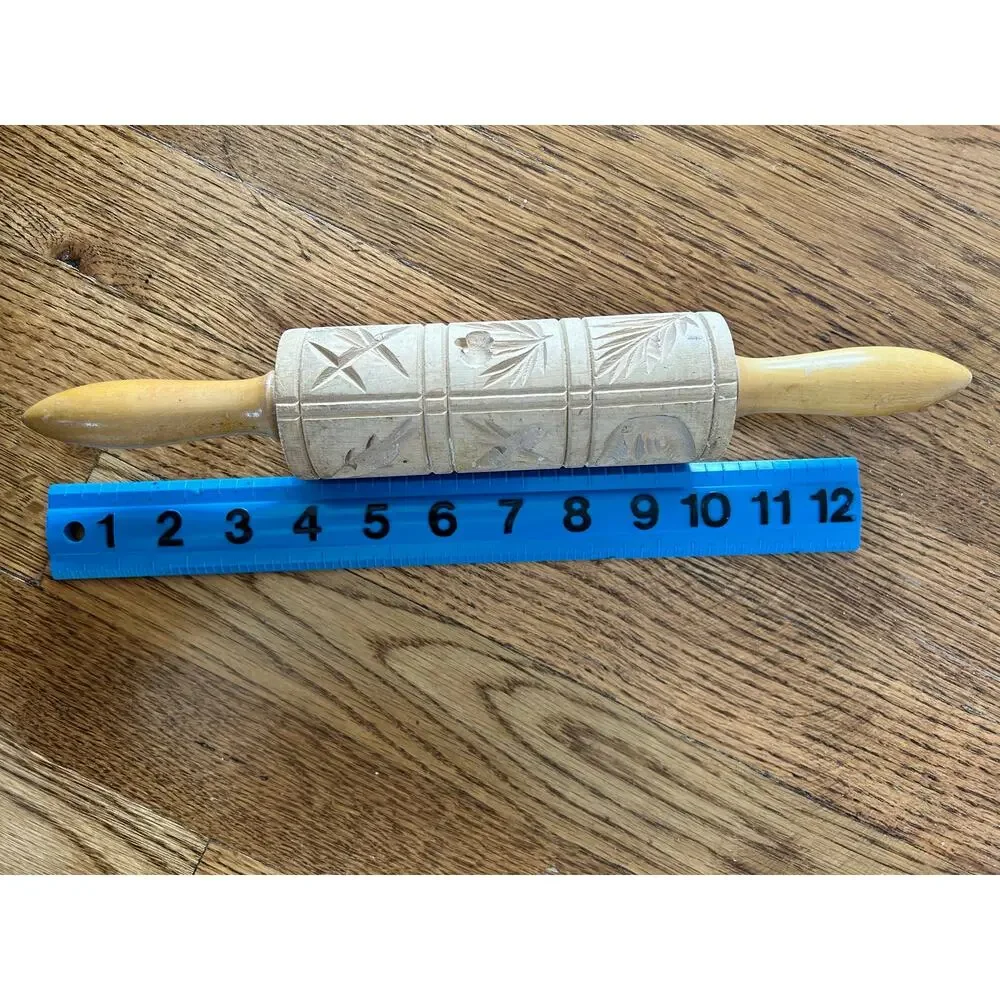 Vintage Carved Wood Springerle Rolling Pin | Farmhouse Baking Decor